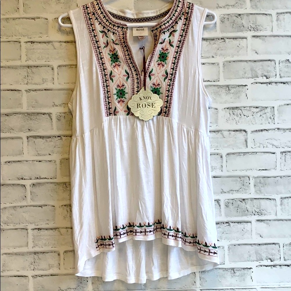 Knox Rose White Embroidered Sleeveless Tunic Top